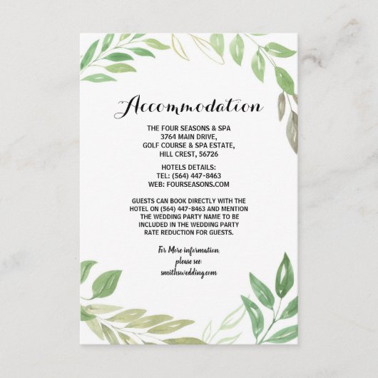 Cartes d'hébergement mariage Foliage Feuille Vert (Devant)