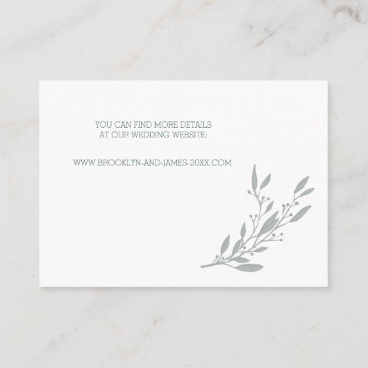 Cartes d'hébergement Mariage Sage Elégant (Dos)