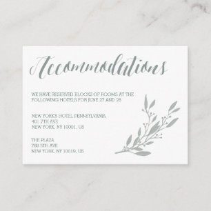 Cartes d'hébergement Mariage Sage Elégant