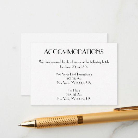 Cartes d'hébergement minima Déco Mariage (Devant/Arrière en situation)