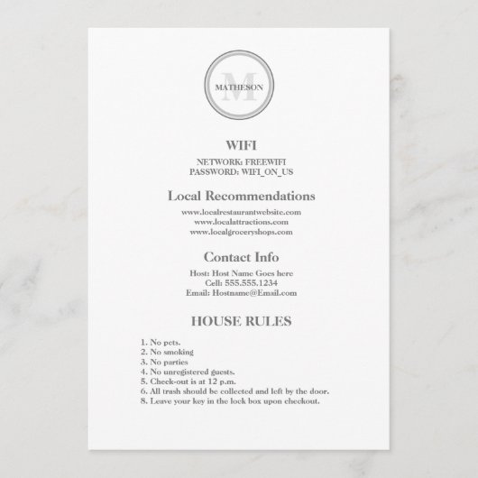 Cartes d'hôtellerie à monogramme pour les invités (Devant)