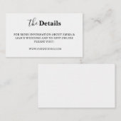 Cartes d'information de mariage blanc (Devant / Derrière)