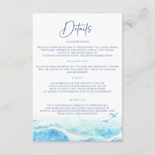 Cartes d'information de mariage Océan Bleu (Devant)