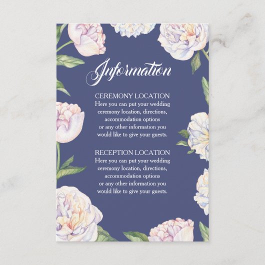 Cartes d'information du Mariage Floral Peony blanc (Devant)