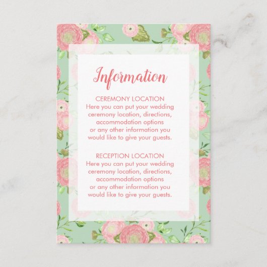 Cartes d'information du Mariage floral Ranunculus (Devant)