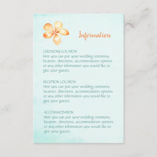 Cartes d'information du Mariage Island Plumeria (Devant)