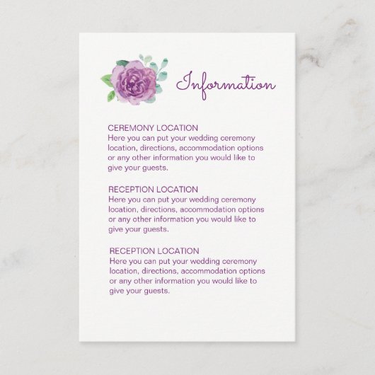 Cartes d'information du Mariage Rose violet (Devant)