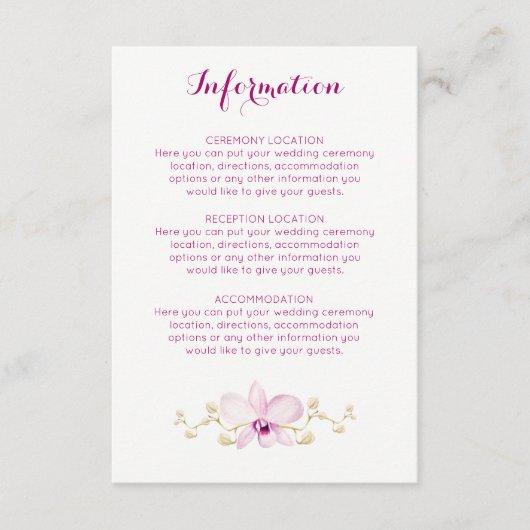 Cartes d'information florale Tropical Purple Orchi (Devant)