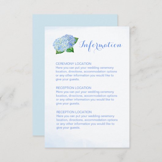 Cartes d'information Mariage Blue Hydrangea (Devant / Derrière)