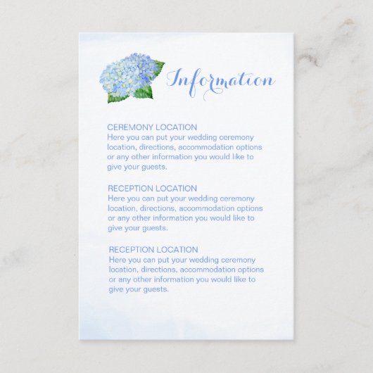 Cartes d'information Mariage Blue Hydrangea (Devant)