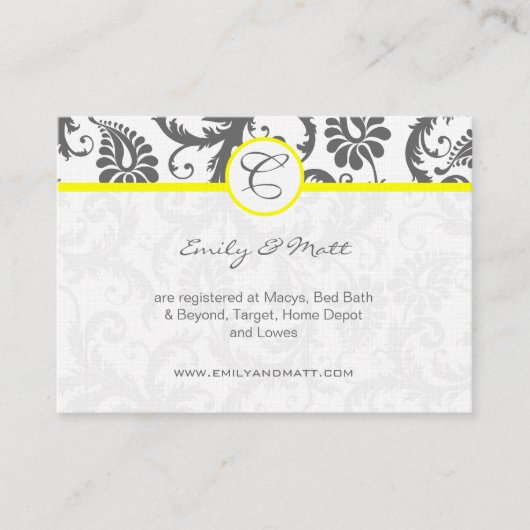 Cartes d'information Mariage damassé gris jaune et (Devant)