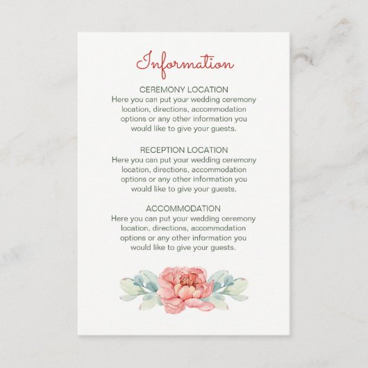 Cartes d'information Mariage de fleurs d'aquarelle (Devant)