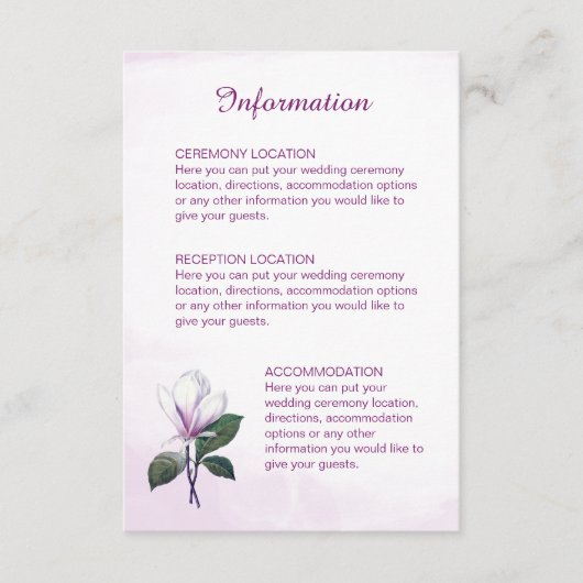 Cartes d'information Mariage Magnolia (Devant)