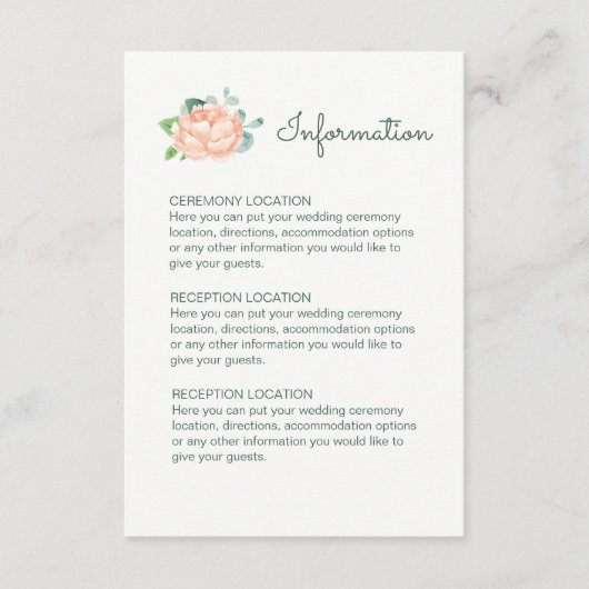 Cartes d'information Mariage Peach Peony (Devant)