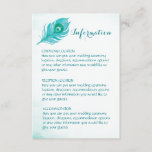 Cartes d'information Mariage Peacock Plume<br><div class="desc">Ces cartes d'information mariages comportent un panache de paon aquarelle. Utilisez ces cartes pour donner à vos invités mariages des informations sur les directions, l'hébergement ou toute autre information importante qu'ils pourraient avoir besoin de connaître au sujet de votre mariage. Vous pouvez modifier le style de texte, la couleur et...</div>