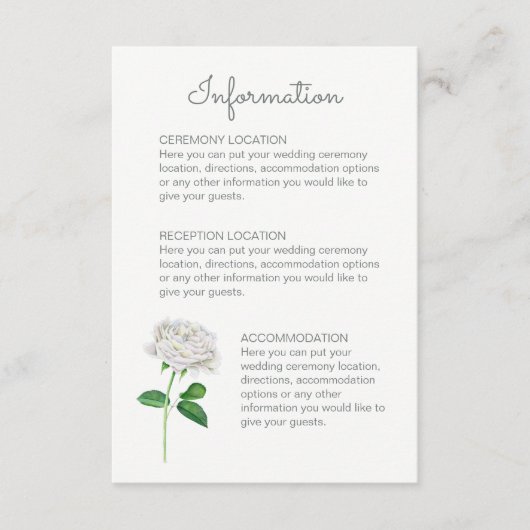 Cartes d'information Mariage Rose blanche (Devant)