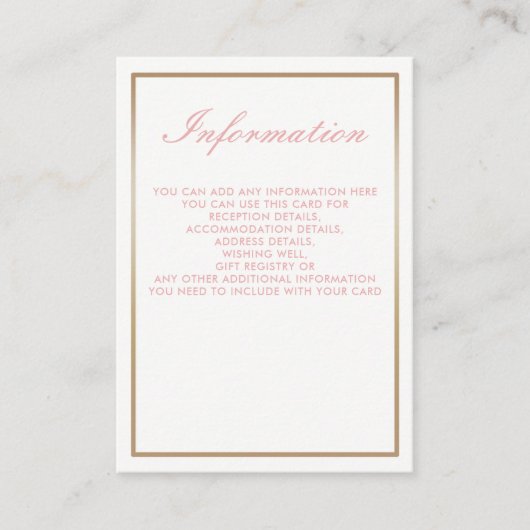 Cartes d'information Mariage simples Blush et Gold (Devant)