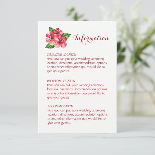 Cartes d'information Mariage Tropical Red Hibiscus (Debout devant)