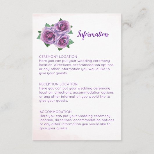 Cartes d'information sur le Mariage du bouquet de  (Devant)