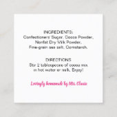 Cartes d'ingrédients de cacao chaud maison (Dos)