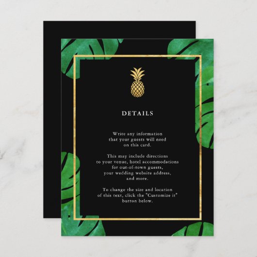 Cartes d'insertion d'ananas tropicales, noir et or (Devant / Derrière)