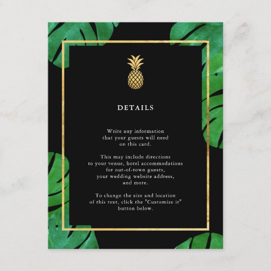 Cartes d'insertion d'ananas tropicales, noir et or (Devant)