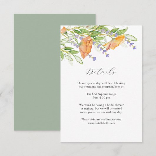 Cartes d'insertion de mariage avec thème de fleurs (Devant / Derrière)