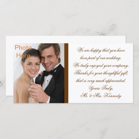 Cartes d'insertion photo - Merci Mariage (Devant / Derrière)