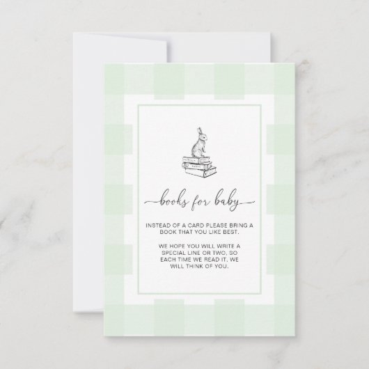 Cartes d'insertion pour livres de lapin en gingham (Devant)