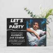 Cartes d'invitation 10 ans garçon photo Noir  (Debout devant)