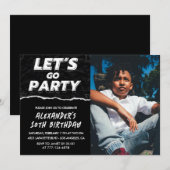 Cartes d'invitation 10 ans garçon photo Noir  (Devant / Derrière)