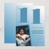 Cartes d'invitation 11 ans garçon avec dégradé ble (Devant / Derrière)