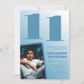 Cartes d'invitation 11 ans garçon avec dégradé ble (Devant)
