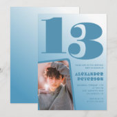 Cartes d'invitation 13 ans garçon avec dégradé ble (Devant / Derrière)
