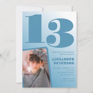 Cartes d'invitation 13 ans garçon dégradé bleu Pho
