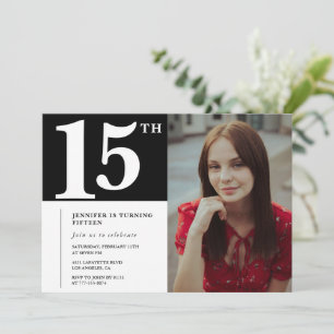 Cartes d'invitation 15 ans noires Moderne Chic Pho