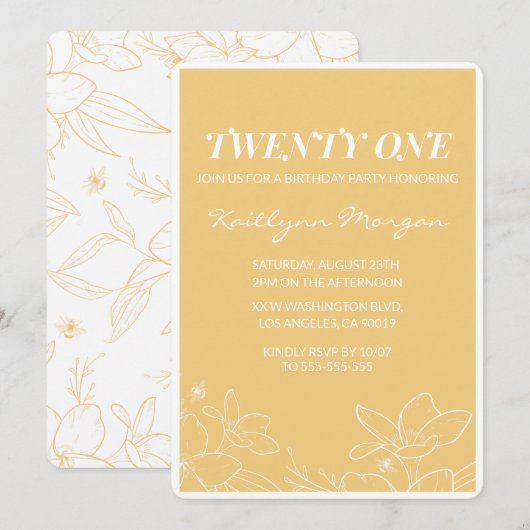 Cartes d'invitation 21 ans Brunch Moderne Jaune (Devant / Derrière)