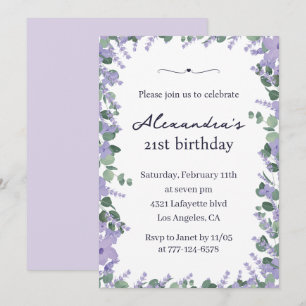 Cartes d'invitation 21 ans cadre floral bohème