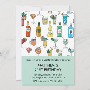 Cartes d'invitation 21 ans Cocktail Contemporain