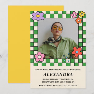 Cartes d'invitation 21 ans Fleurs Rétro Groovy