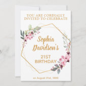 Cartes d'invitation 21e anniversaire aux fleurs de (Devant)