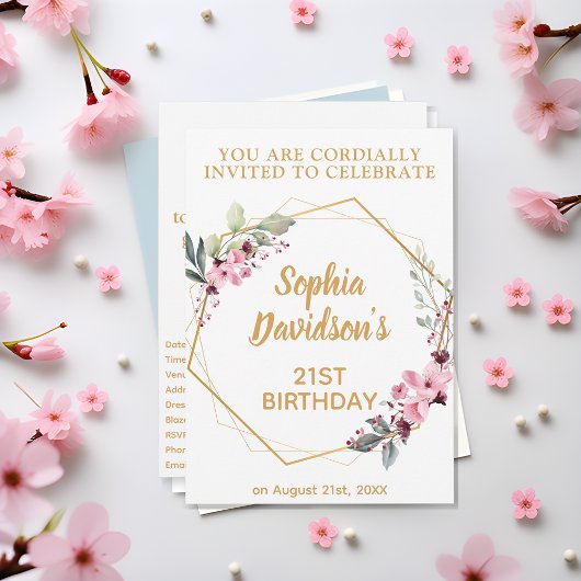 Cartes d'invitation 21e anniversaire aux fleurs de