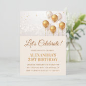 Cartes d'invitation 31e anniversaire Ballons Or (Debout devant)