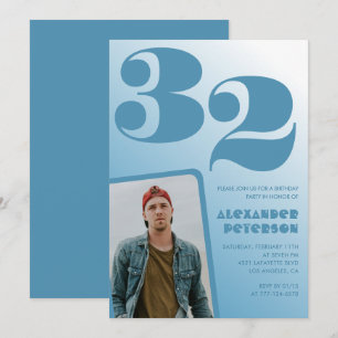 Cartes d'invitation 32 ans garçon dégradé bleu Pho