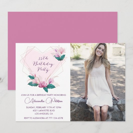 Cartes d'invitation 35e anniversaire Élégant Boho (Devant / Derrière)
