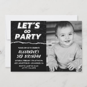 Cartes d'invitation 3ème anniversaire garçon noir 
