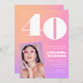 Cartes d'invitation 40 ans anniversaire rose Photo (Devant / Derrière)