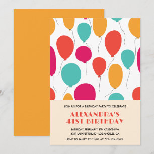 Cartes d'invitation 41e anniversaire Coloré Ballon