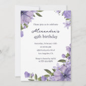 Cartes d'invitation 45 ans Boho Floral Violet (Devant)