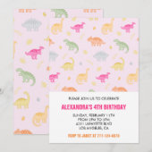 Cartes d'invitation 4 ans fille dinosaure rose jun (Devant / Derrière)